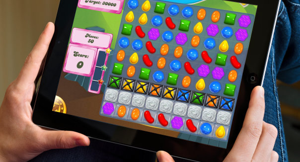 The popular game, Candy Crush Saga, played on an Apple iPad