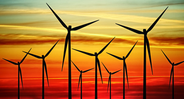wind turbines  at sunset