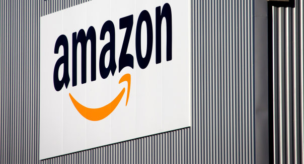 France Amazon (The Amazon logo is seen on the new logistics center of online merchant Amazon in Lauwin-Planque, northern France,