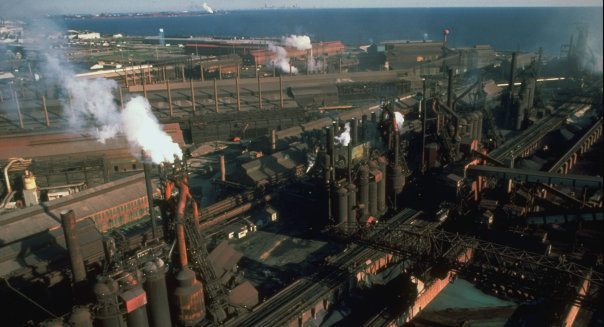 Overview of grimy USX steel works facili